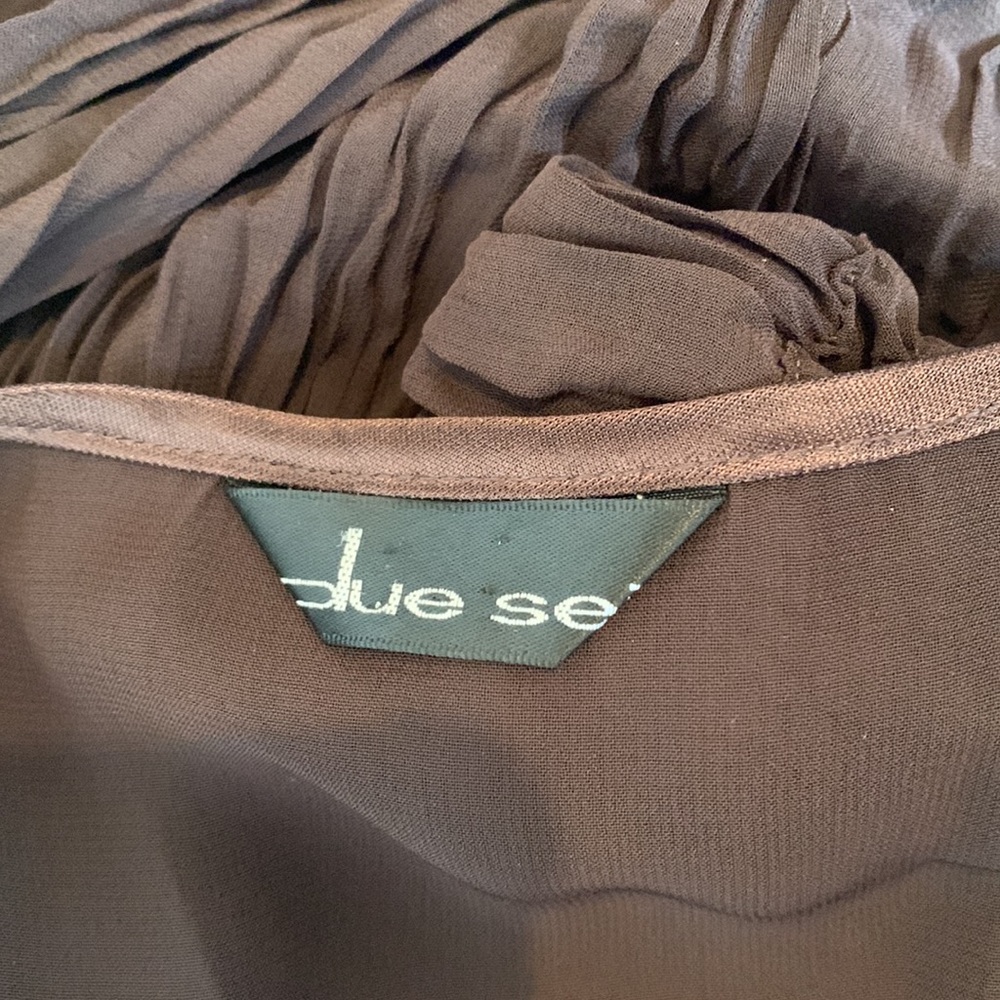 Chocolate Brown Sheer Midi V-Neck Dress | Mesh Pleated A-line Dress | Size S / M - Picture 6 of 11